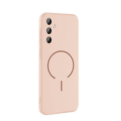 Samsung Galaxy A55 Kılıf Meta Lansman Magsafe Kamera Korumalı içi Kadife Yumuşak Renkli Süet Silikon Pembe