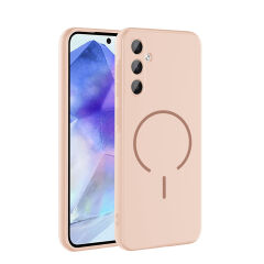 Samsung Galaxy A55 Kılıf Meta Lansman Magsafe Kamera Korumalı içi Kadife Yumuşak Renkli Süet Silikon Pembe