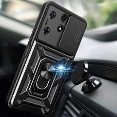 Tecno Spark 10 Pro Kılıf Magnetik Standlı Kamera Korumalı Sürgülü Vega Kapak Siyah