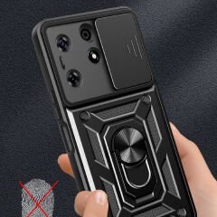 Tecno Spark 10 Pro Kılıf Magnetik Standlı Kamera Korumalı Sürgülü Vega Kapak Siyah