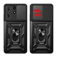 Tecno Spark 10 Pro Kılıf Magnetik Standlı Kamera Korumalı Sürgülü Vega Kapak Siyah