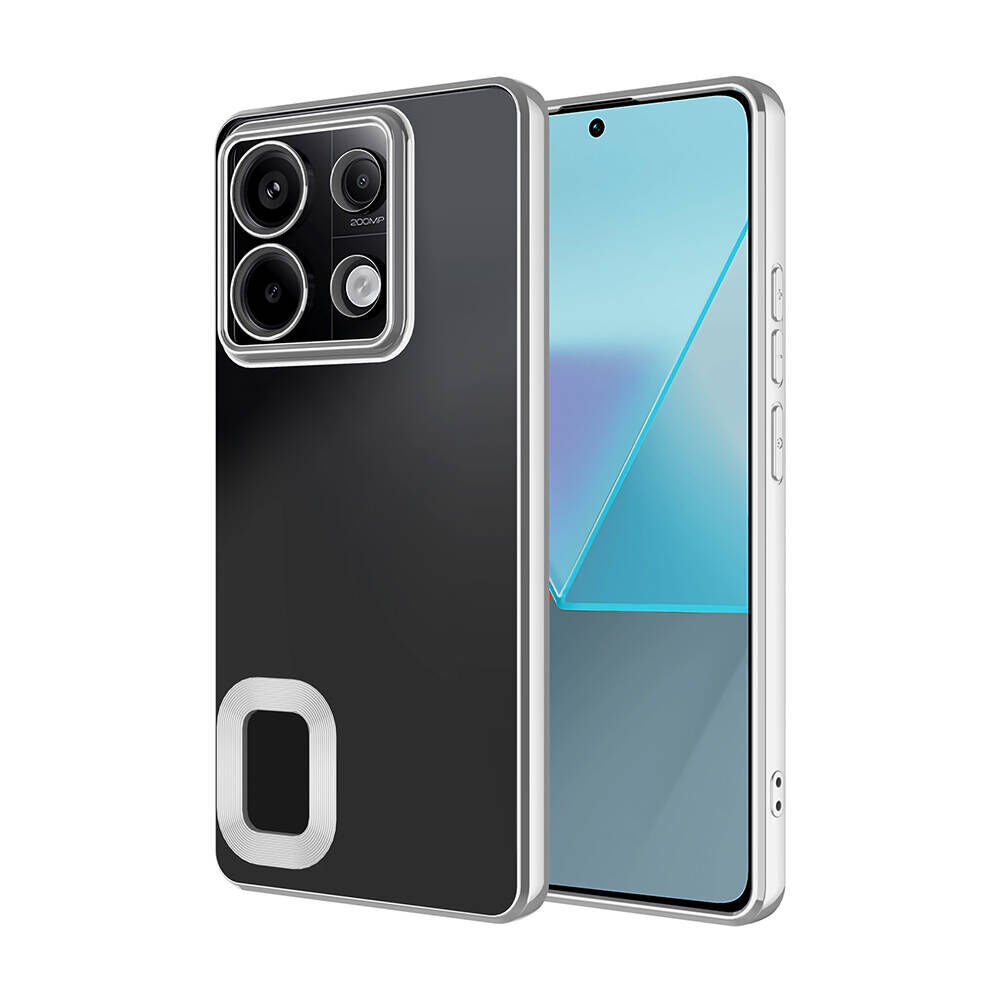 Xiaomi Redmi Note 13 Pro 4G Kılıf Tek Kamera Çerçeveli Logo Gösteren Omega Kapak Gümüş