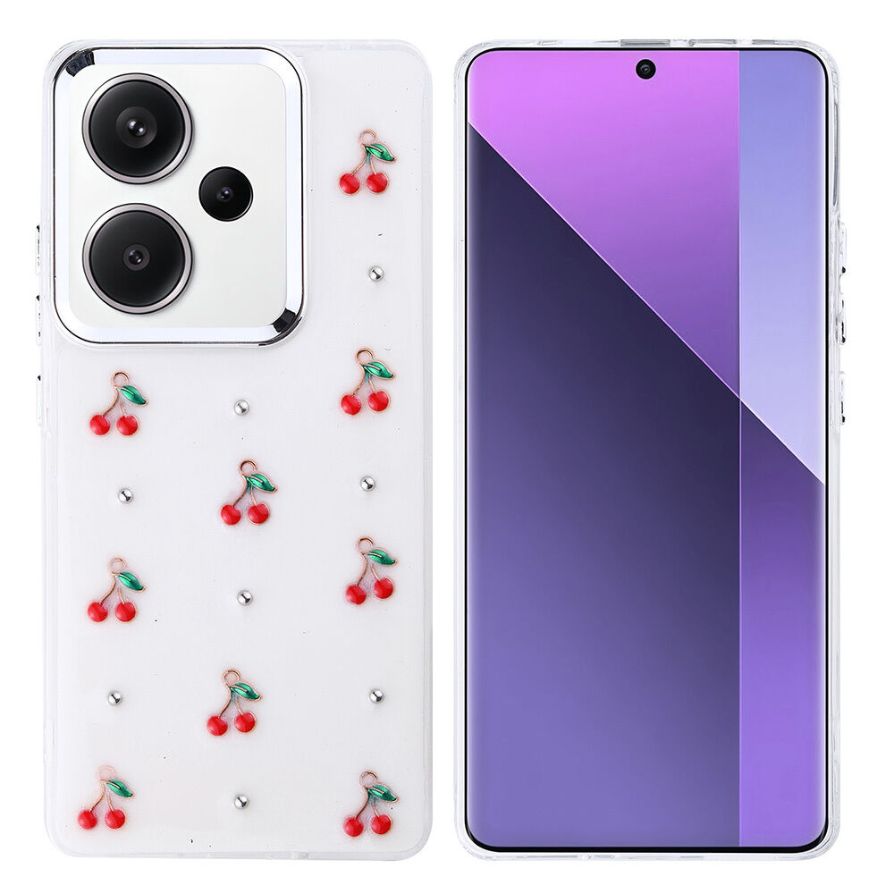 Xiaomi Redmi Note 13 Pro Plus 5G Kılıf Airbag Tasarımlı Simli Şeffaf Kutup Kapak Kiraz
