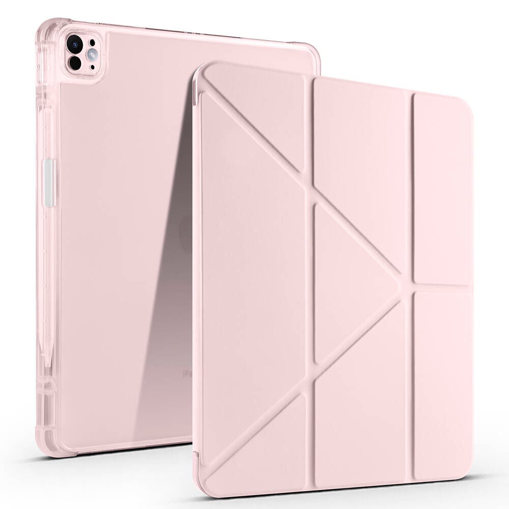 Apple iPad Air 13 2024 Kılıf Tri Folding Kalem Bölmeli Standlı Kılıf Rose Gold