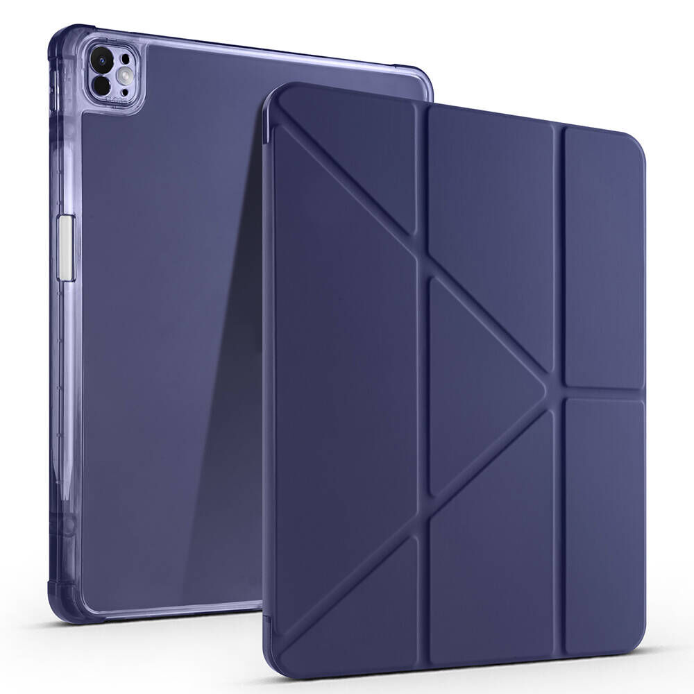 Apple iPad Air 13 2024 Kılıf Tri Folding Kalem Bölmeli Standlı Kılıf Lacivert