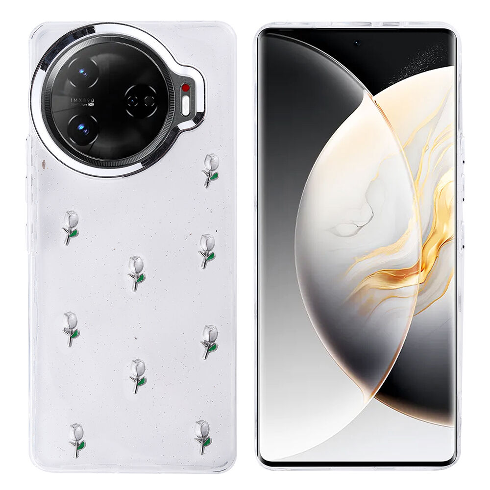 Tecno Camon 30 Pro 5G Kılıf Airbag Tasarımlı Simli Şeffaf Kutup Kapak Lale
