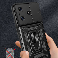 Tecno Spark 10C Kılıf Magnetik Standlı Kamera Korumalı Sürgülü Vega Kapak Siyah