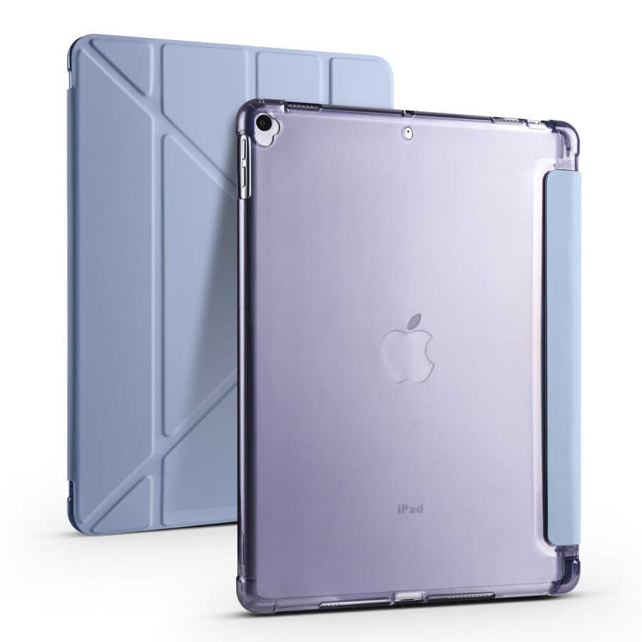 iPad 10.2 2021 (9.Nesil) Kılıf Tri Folding Kalem Bölmeli Standlı Kılıf Mavi