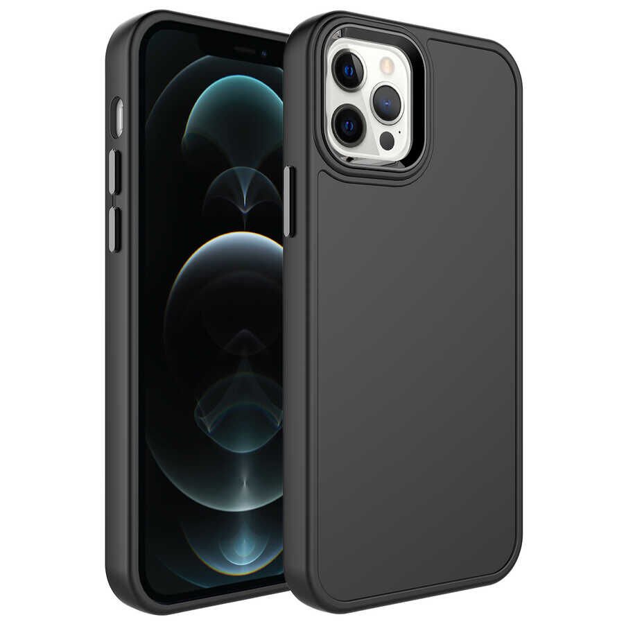 iPhone 14 Pro Kılıf Metal Çerçeve ve Buton Tasarımlı Sert Botox Kapak Siyah