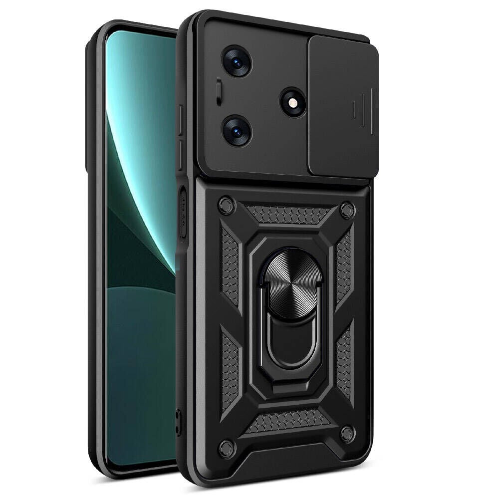 Tecno Spark 10C Kılıf Magnetik Standlı Kamera Korumalı Sürgülü Vega Kapak Siyah