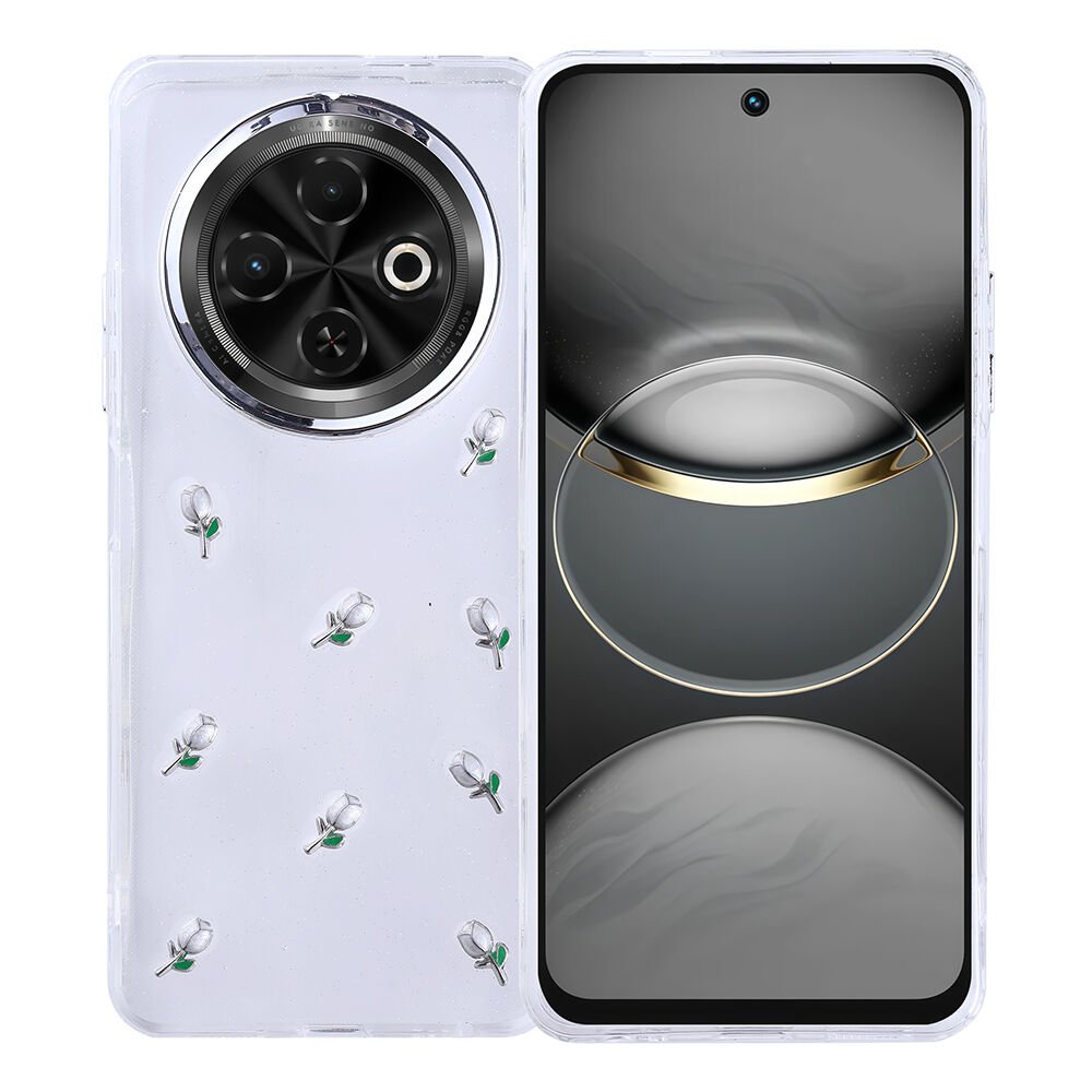 Tecno Spark 30C Kılıf Airbag Tasarımlı Simli Şeffaf Kutup Kapak Lale