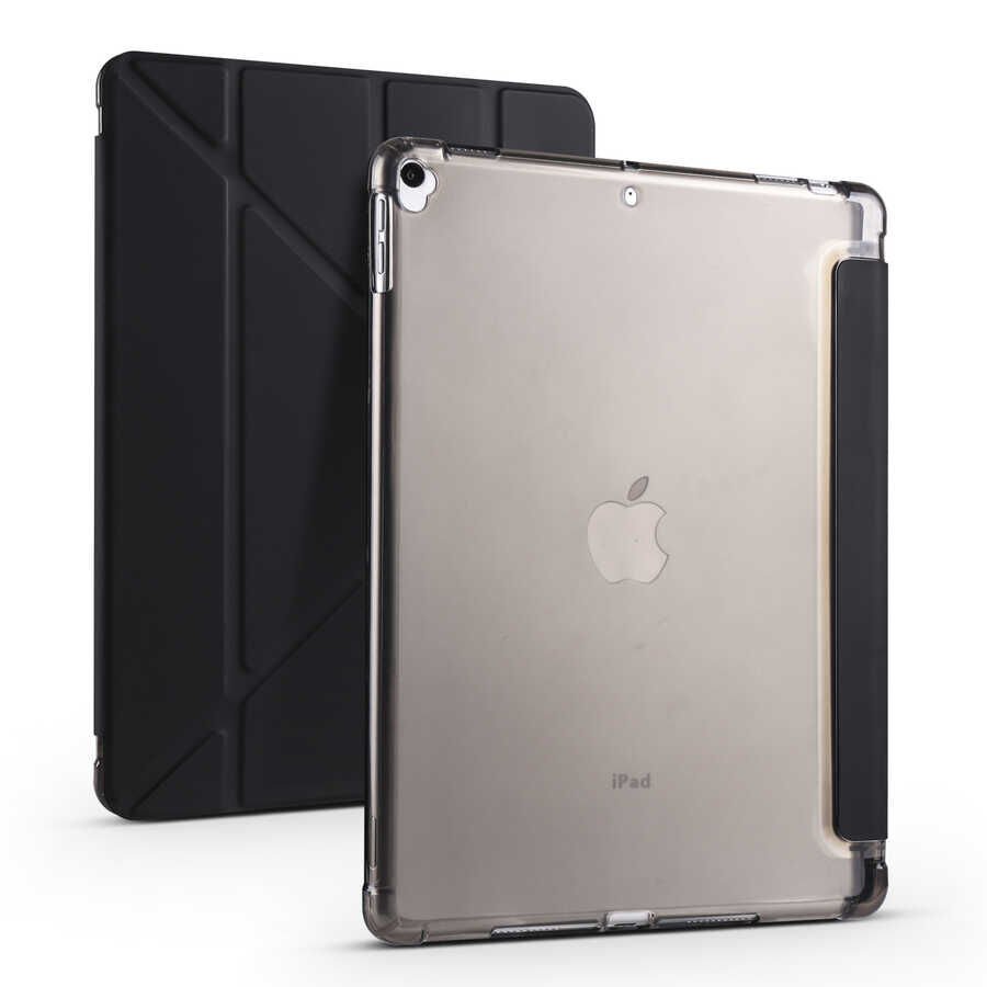 iPad 10.2 2021 (9.Nesil) Kılıf Tri Folding Kalem Bölmeli Standlı Kılıf Siyah