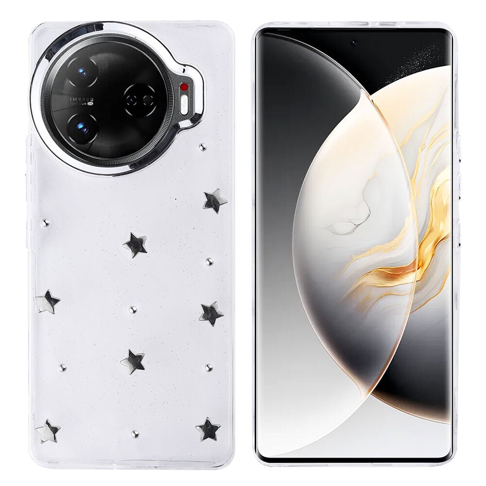 Tecno Camon 30 Pro 5G Kılıf Airbag Tasarımlı Simli Şeffaf Kutup Kapak Yıldız