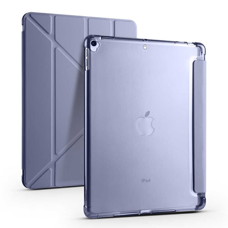 iPad 10.2 2021 (9.Nesil) Kılıf Tri Folding Kalem Bölmeli Standlı Kılıf Mor