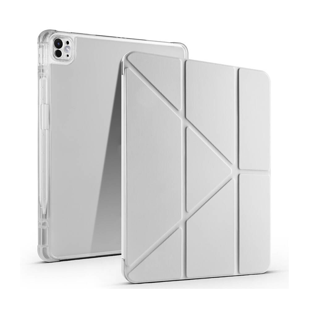 Apple iPad Air 13 2024 Kılıf Tri Folding Kalem Bölmeli Standlı Kılıf Gri