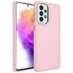 Samsung Galaxy A53 5G Metal Çerçeve ve Buton Tasarımlı Silikon Luna Kapak kılıf Pembe