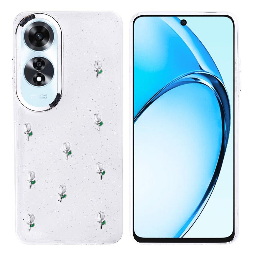 Oppo A60 Kılıf Airbag Tasarımlı Simli Şeffaf Kutup Kapak Lale