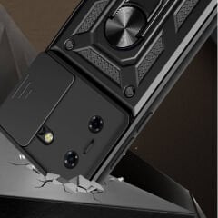 Tecno Pova 5 Kılıf Magnetik Standlı Kamera Korumalı Sürgülü Vega Kapak Siyah