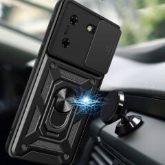 Tecno Pova 5 Kılıf Magnetik Standlı Kamera Korumalı Sürgülü Vega Kapak Siyah