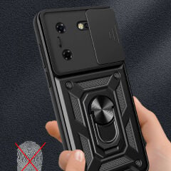 Tecno Pova 5 Kılıf Magnetik Standlı Kamera Korumalı Sürgülü Vega Kapak Siyah