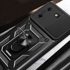 Tecno Pova 5 Kılıf Magnetik Standlı Kamera Korumalı Sürgülü Vega Kapak Siyah