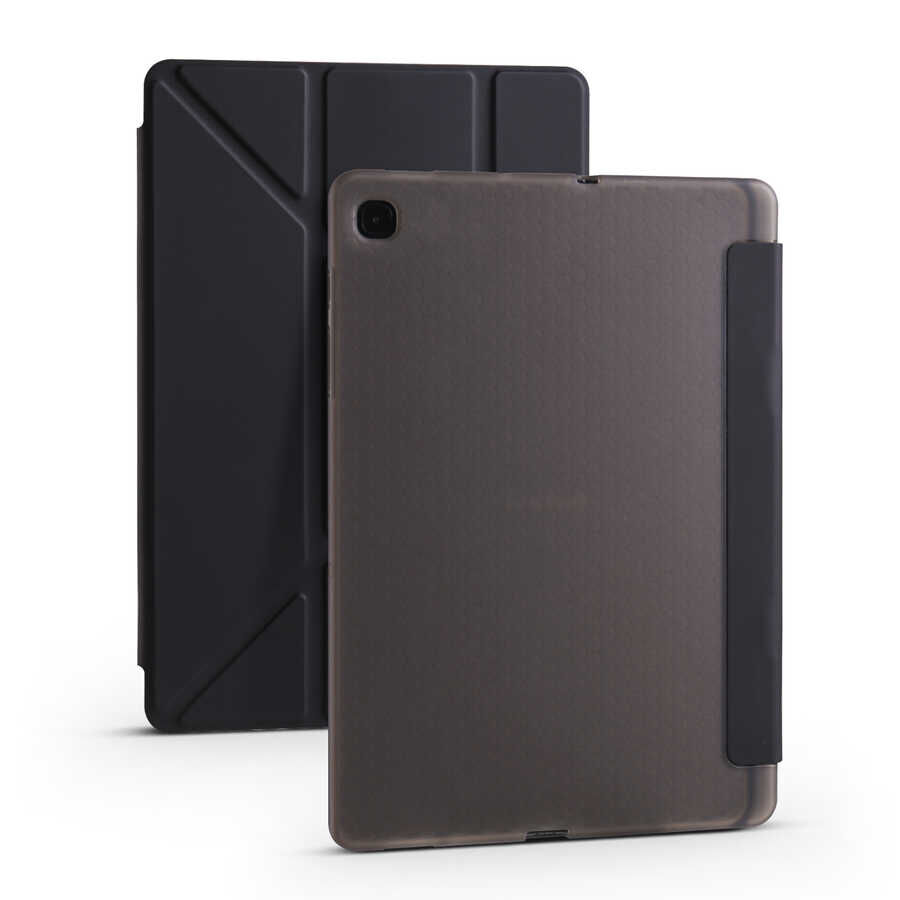 Samsung Galaxy Tab A7 10.4 T500 2020 Kılıf Tri Folding Kalem Bölmeli Standlı Kılıf Siyah