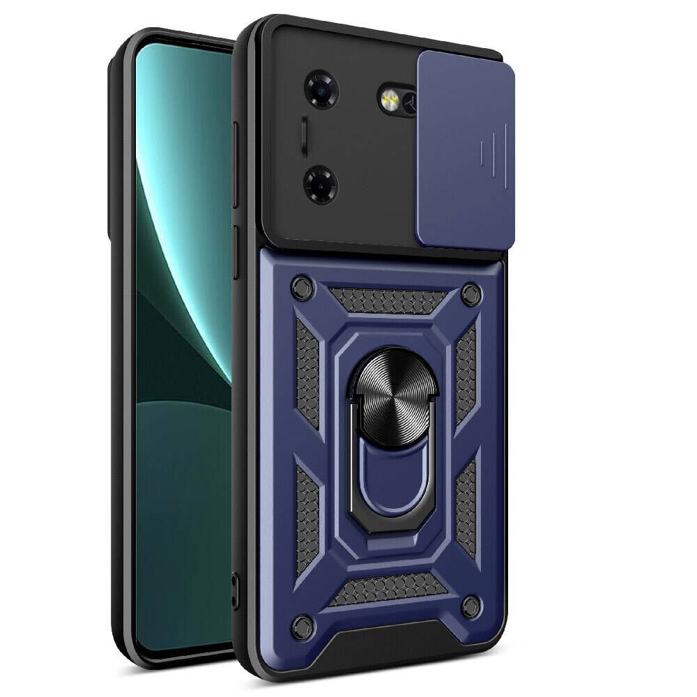 Tecno Pova 5 Kılıf Magnetik Standlı Kamera Korumalı Sürgülü Vega Kapak Mavi