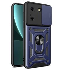 Tecno Pova 5 Kılıf Magnetik Standlı Kamera Korumalı Sürgülü Vega Kapak Mavi