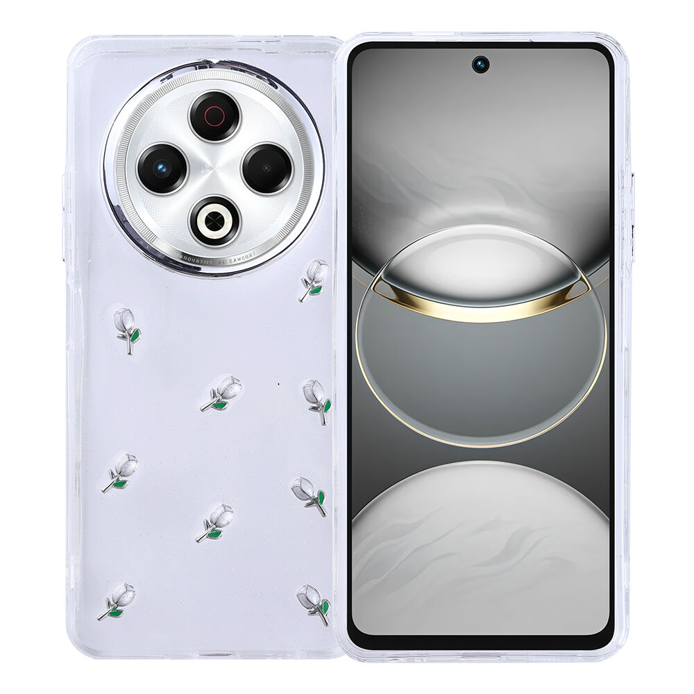 Tecno Spark 30 Kılıf Airbag Tasarımlı Simli Şeffaf Kutup Kapak Lale