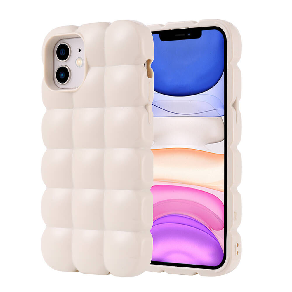 iPhone 11 Kılıf Parlak Esnek Silikon Dom Dom Kapak Beyaz
