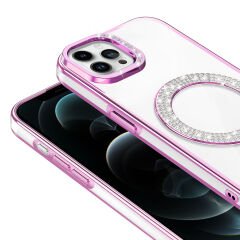 iPhone 12 Pro Kılıf Pırlanta Taş Tasarımlı Kablosuz Şarj Özellikli Karetta Silikon Kapak