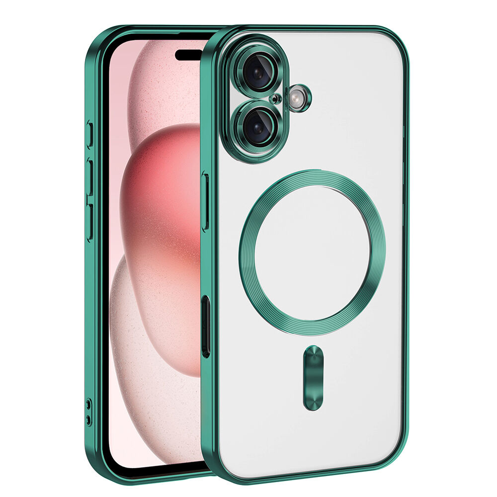 iPhone 16 Kılıf Kamera Korumalı Kablosuz Wireless Şarj Özellikli Demre Kapak Koyu Yeşil