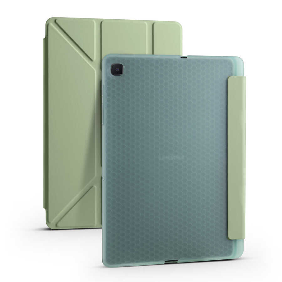 Samsung Galaxy Tab A7 10.4 T500 2020 Kılıf Tri Folding Kalem Bölmeli Standlı Kılıf Açık Yeşil