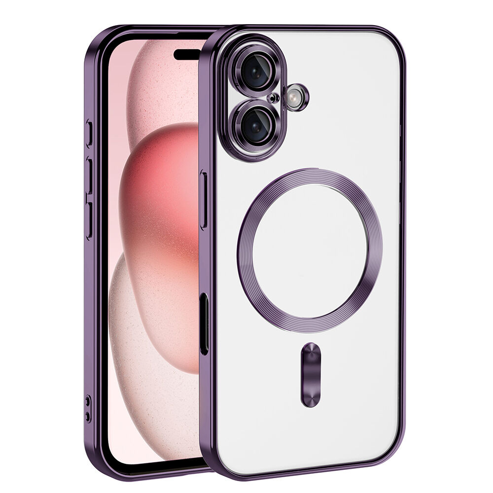 iPhone 16 Kılıf Kamera Korumalı Kablosuz Wireless Şarj Özellikli Demre Kapak Derin Mor