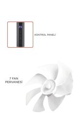 Vantilatör 7 Pervaneli 3 Kademeli Kumandalı Dijital Ekranlı Ayaklı 16 Inc 60W Fan SF02 Siyah