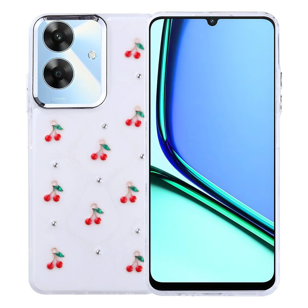 Realme Note 60 Kılıf Airbag Tasarımlı Simli Şeffaf Kutup Kapak Kiraz