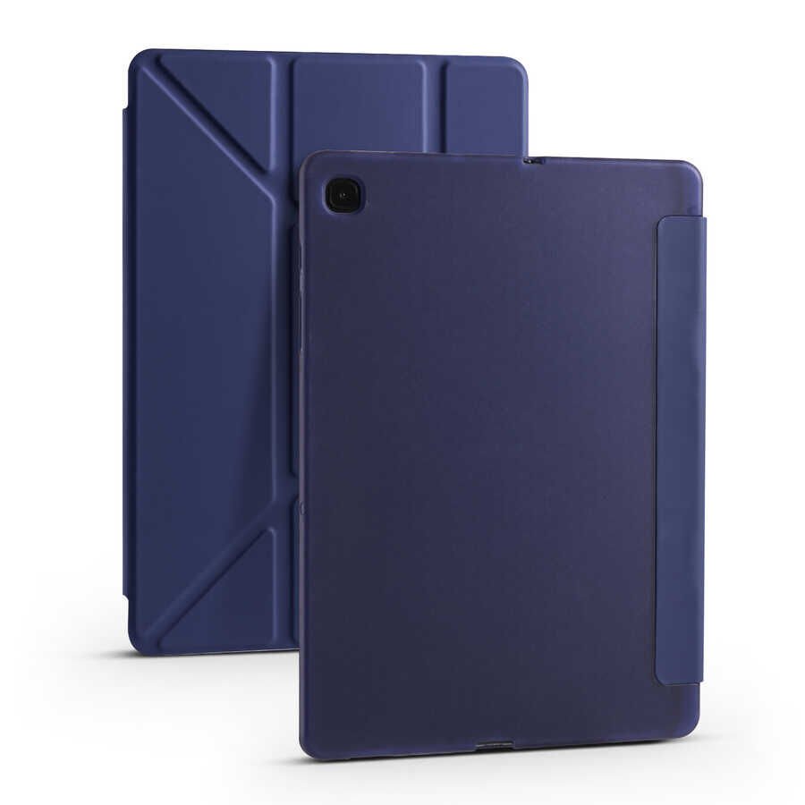 Samsung Galaxy Tab A7 10.4 T500 2020 Kılıf Tri Folding Kalem Bölmeli Standlı Kılıf Lacivert