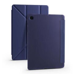 Samsung Galaxy Tab A7 10.4 T500 2020 Kılıf Tri Folding Kalem Bölmeli Standlı Kılıf Lacivert