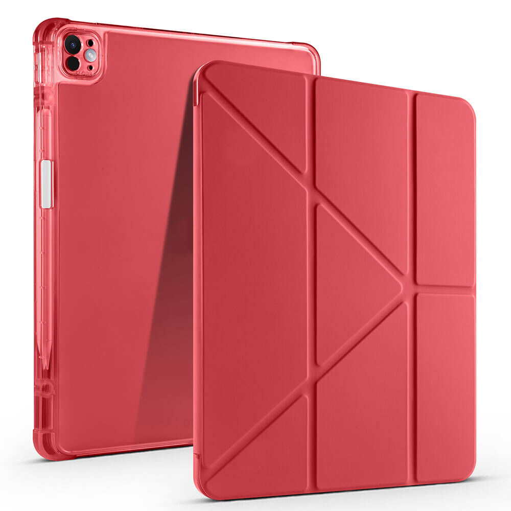 iPad Air 13 2025 M3 Kılıf Tri Folding Kalem Bölmeli Standlı Kılıf Kırmızı
