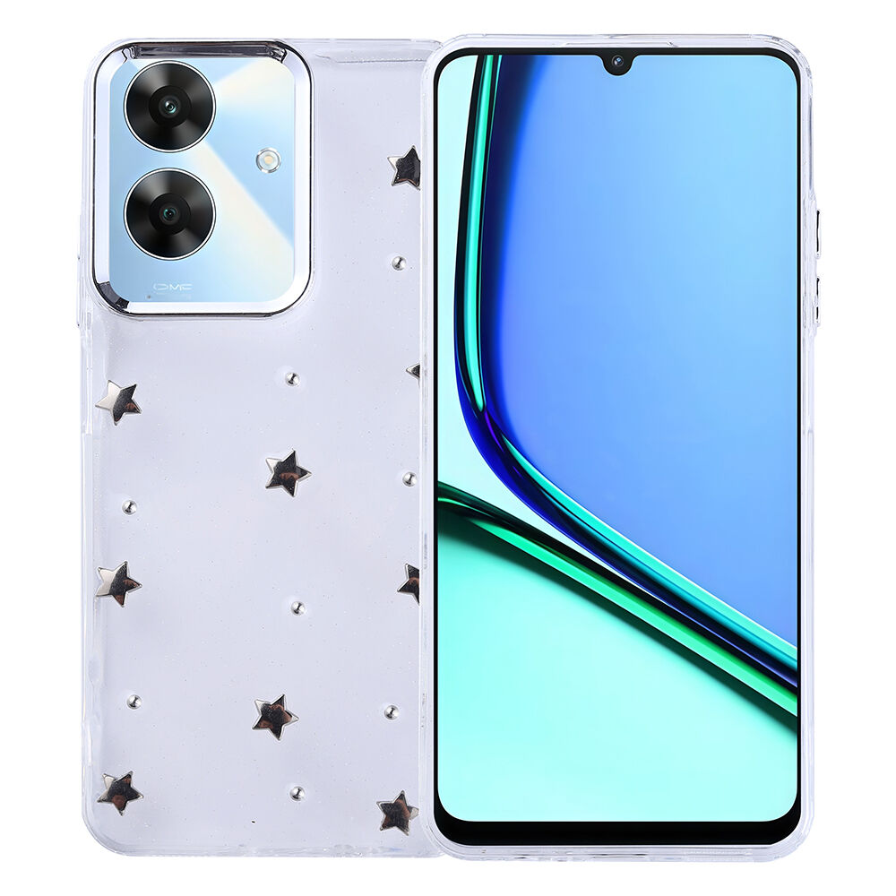 Realme Note 60 Kılıf Airbag Tasarımlı Simli Şeffaf Kutup Kapak Yıldız