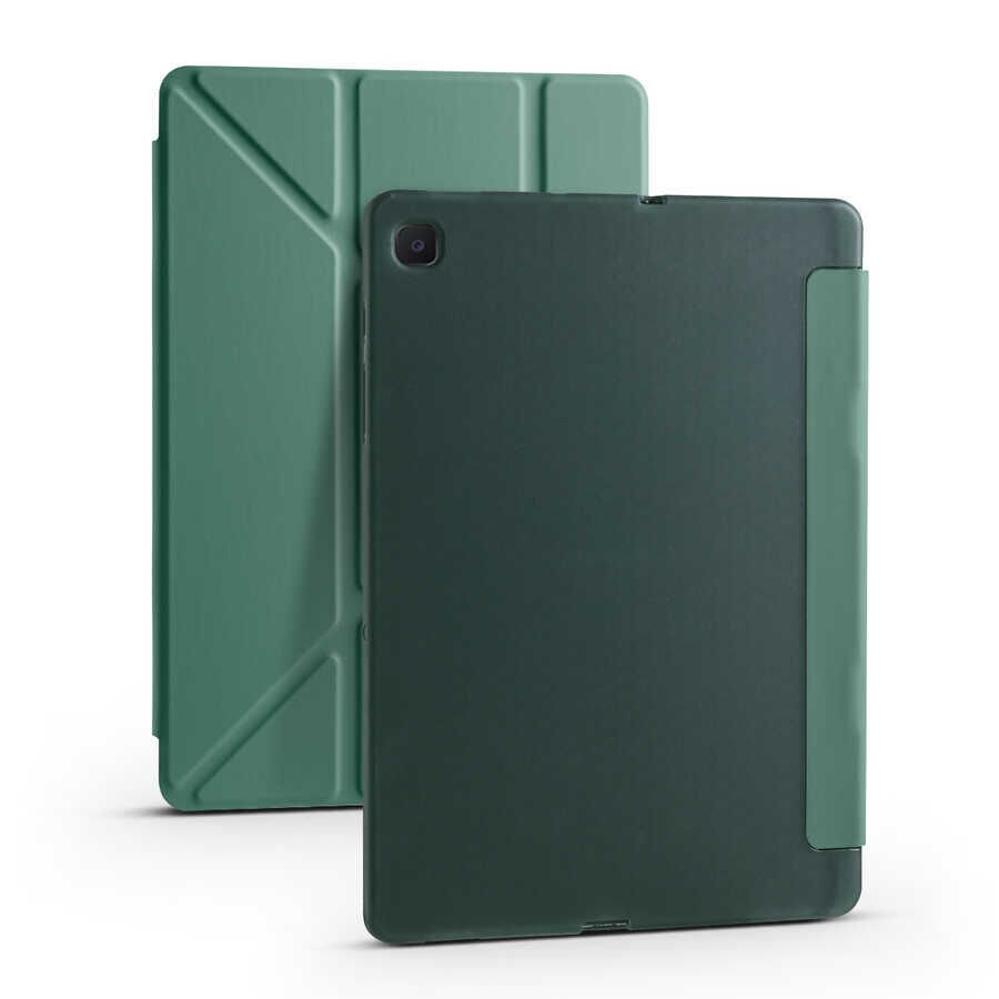 Samsung Galaxy Tab A7 10.4 T500 2020 Kılıf Tri Folding Kalem Bölmeli Standlı Kılıf Koyu Yeşil