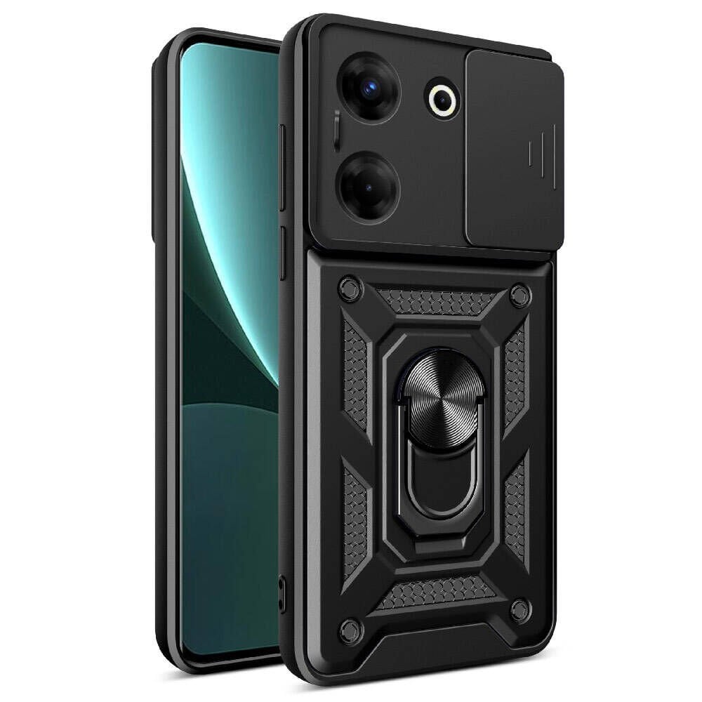 Tecno Camon 20 Pro 4G Kılıf Magnetik Standlı Kamera Korumalı Sürgülü Vega Kapak Kılıf Siyah