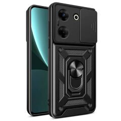 Tecno Camon 20 Pro 4G Kılıf Magnetik Standlı Kamera Korumalı Sürgülü Vega Kapak Kılıf Siyah