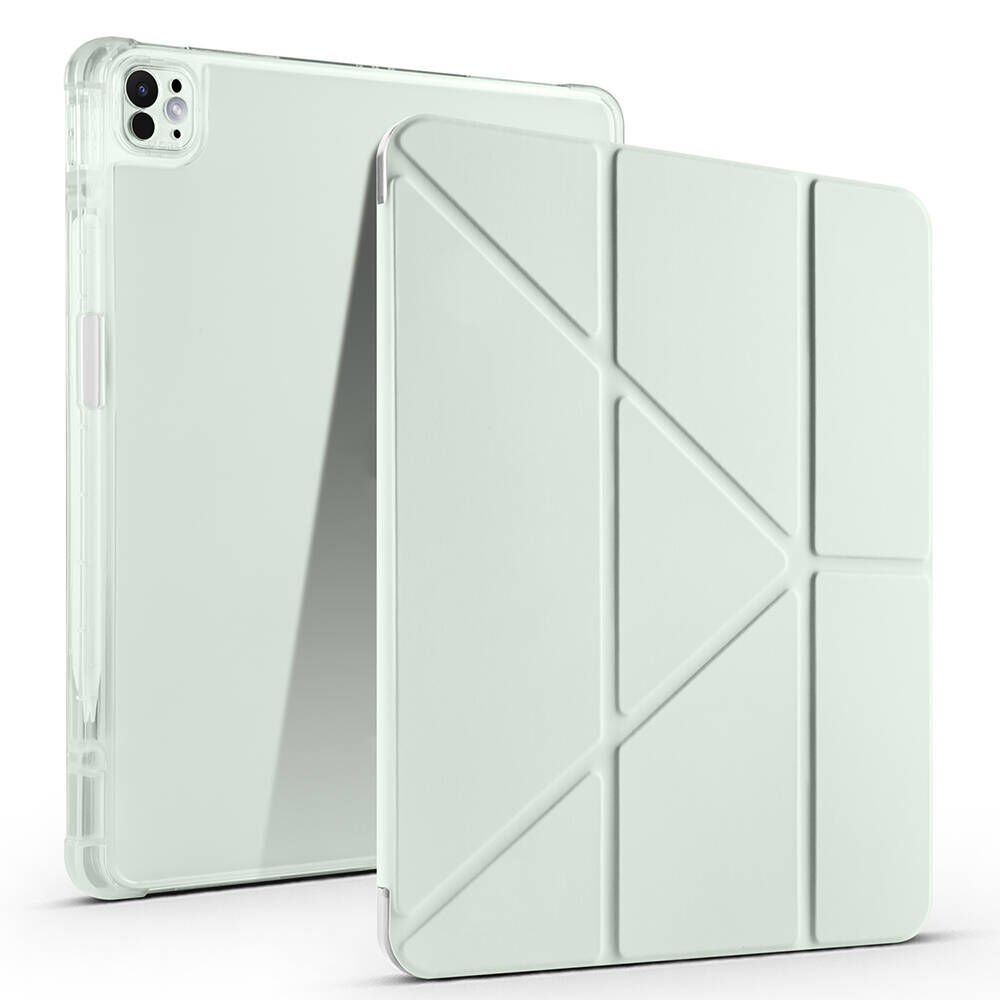 iPad Air 13 2025 M3 Kılıf Tri Folding Kalem Bölmeli Standlı Kılıf Açık Yeşil