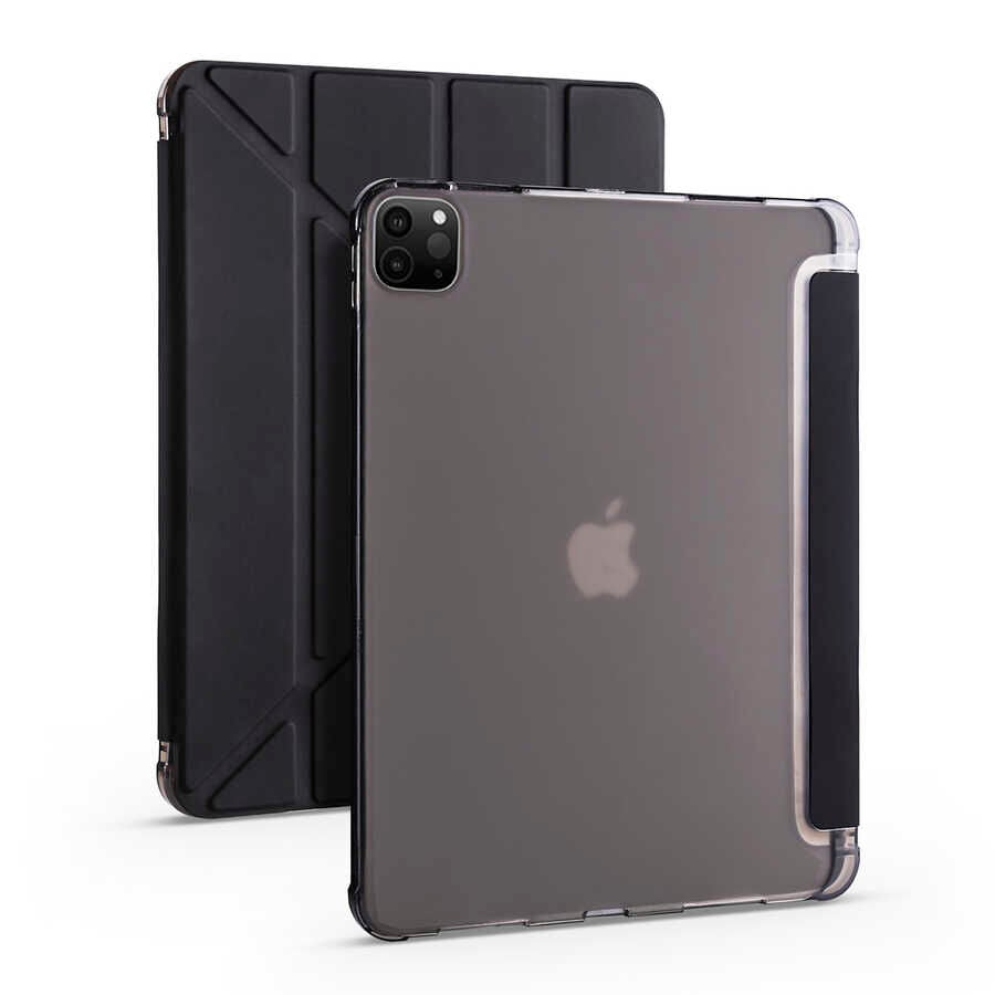 iPad Pro 11 2020 (2.Nesil) Kılıf Tri Folding Kalem Bölmeli Standlı Kılıf Siyah