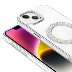 iPhone 13 Kılıf Pırlanta Taş Tasarımlı Kablosuz Şarj Özellikli Karetta Silikon Kapak