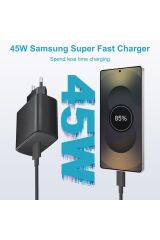 Samsung Galaxy S21-S22-S23-S24-S25-S26 Uyumlu Süper Hızlı Şarj 45W USB-C Type-C PD Şarj Cihazı