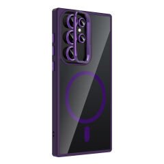 Samsung Galaxy S22 Ultra Kılıf Standlı ve Kamera Lens Hediyeli Kablosuz Şarj Özellikli Etro Kapak