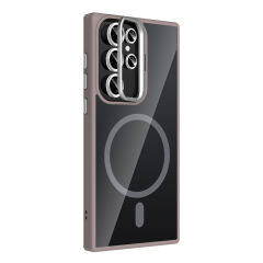 Samsung Galaxy S22 Ultra Kılıf Standlı ve Kamera Lens Hediyeli Kablosuz Şarj Özellikli Etro Kapak Pembe
