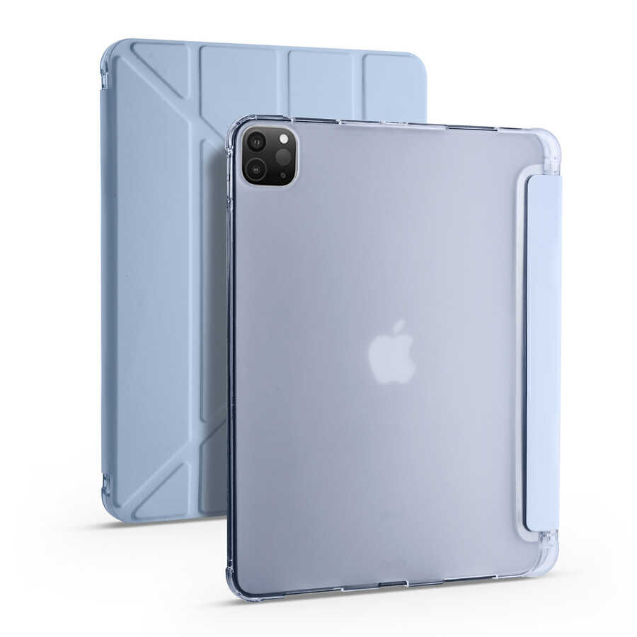 iPad Pro 11 2020 (2.Nesil) Kılıf Tri Folding Kalem Bölmeli Standlı Kılıf Mavi